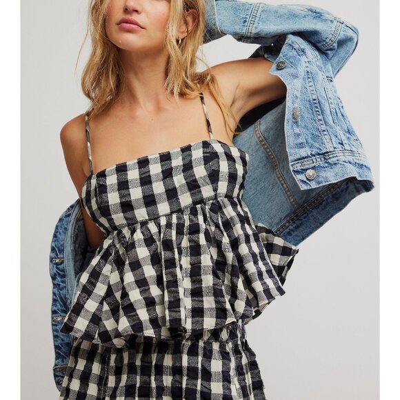 🆕 FREE PEOPLE Mia Plaid Tank / Black Combo - Picture 1 of 7